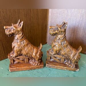 Vintage Pair of Syroco Yorkie Bookends Brown Wood Like Terrier Bookshelf Decor